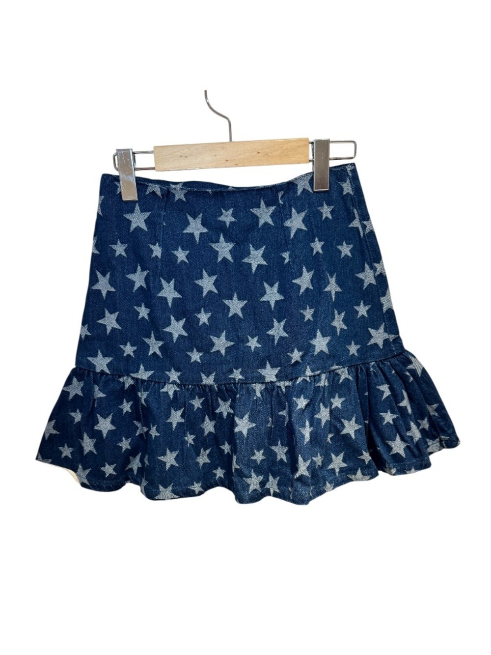 THE FIFTH LABEL - blue denim flounce mini skirt with stars print - size s
